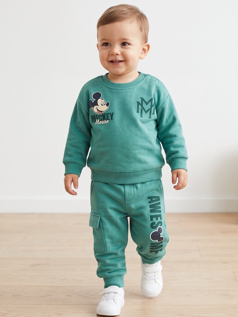 Disney - NWT - Teal Green Kids Jogger Pants with Mickey Print